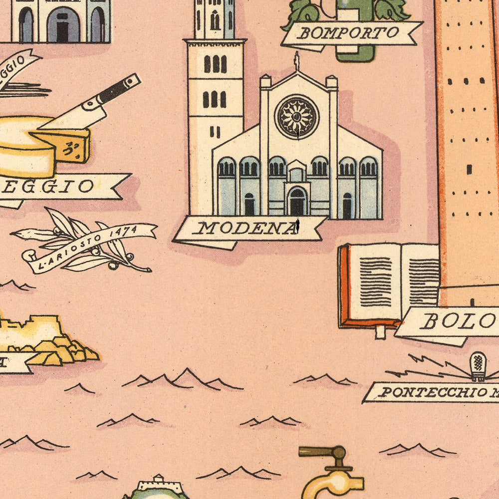 Alte Karte der Emilia von De Agostini, 1938: Bologna, Ferrara, Modena, Parma, Rimini