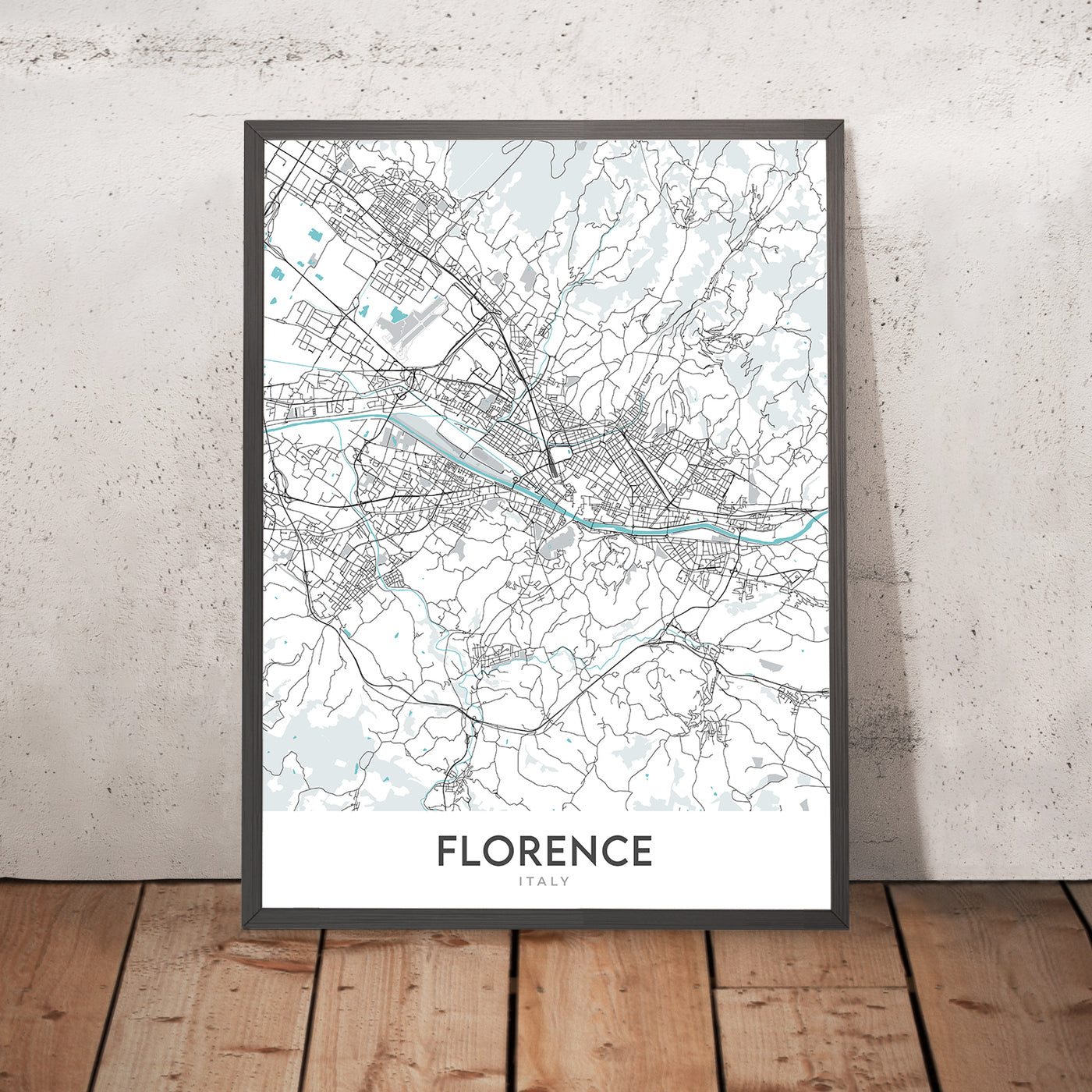 Moderner Stadtplan von Florenz, Italien: Dom, Uffizien, Ponte Vecchio, Santa Croce, Oltrarno