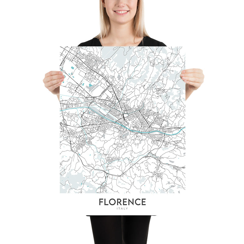Plan de la ville moderne de Florence, Italie : Duomo, Uffizi, Ponte Vecchio, Santa Croce, Oltrarno