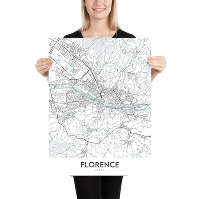 Mapa moderno de la ciudad de Florencia, Italia: Duomo, Uffizi, Ponte Vecchio, Santa Croce, Oltrarno