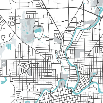 Plan de la ville moderne de Fort Wayne, IN : centre-ville, IPFW, Parkview, Coliseum Blvd, St Rd 9