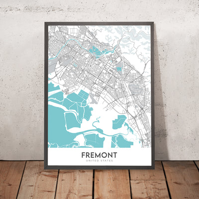 Mapa moderno de la ciudad de Fremont, CA: Ardenwood, Mission San Jose, Niles Canyon Railway, Tesla Factory, Warm Springs