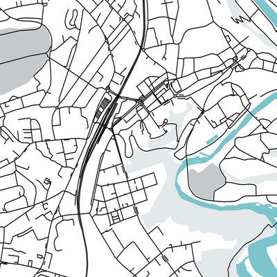 Modern City Map of Fribourg, Switzerland: Altstadt, Cathédrale Saint-Pierre, Jet d'Eau, Palais des Nations, Parc des Eaux-Vives