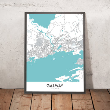 Mappa moderna della città di Galway, Irlanda: Centro città, West End, Salthill, Cattedrale di Galway, N6 