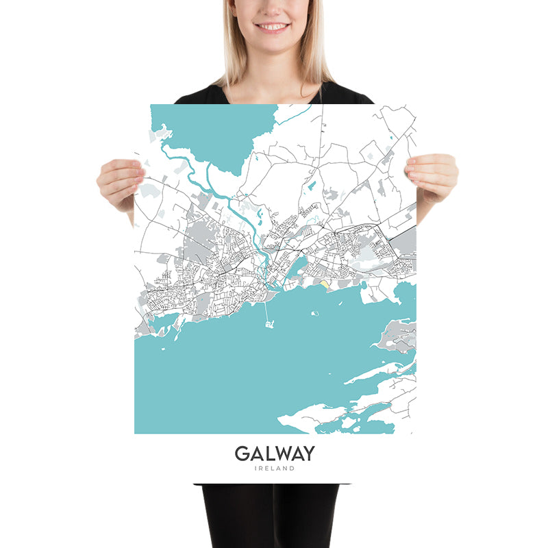 Plan de la ville moderne de Galway, Irlande : centre-ville, West End, Salthill, cathédrale de Galway, N6