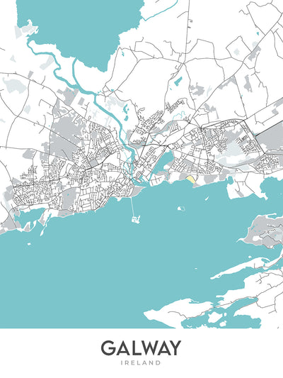 Modern City Map of Galway, Ireland: City Centre, West End, Salthill, Galway Cathedral, N6