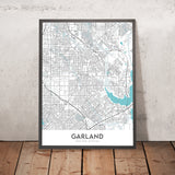 Moderne Stadtkarte von Garland, TX: Buckingham, Duck Creek, Firewheel, Granville Arts District, Lake Highlands 