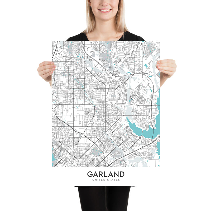 Modern City Map of Garland, TX: Buckingham, Duck Creek, Firewheel, Granville Arts District, Lake Highlands