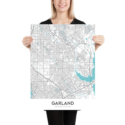 Mapa moderno de la ciudad de Garland, TX: Buckingham, Duck Creek, Firewheel, Granville Arts District, Lake Highlands