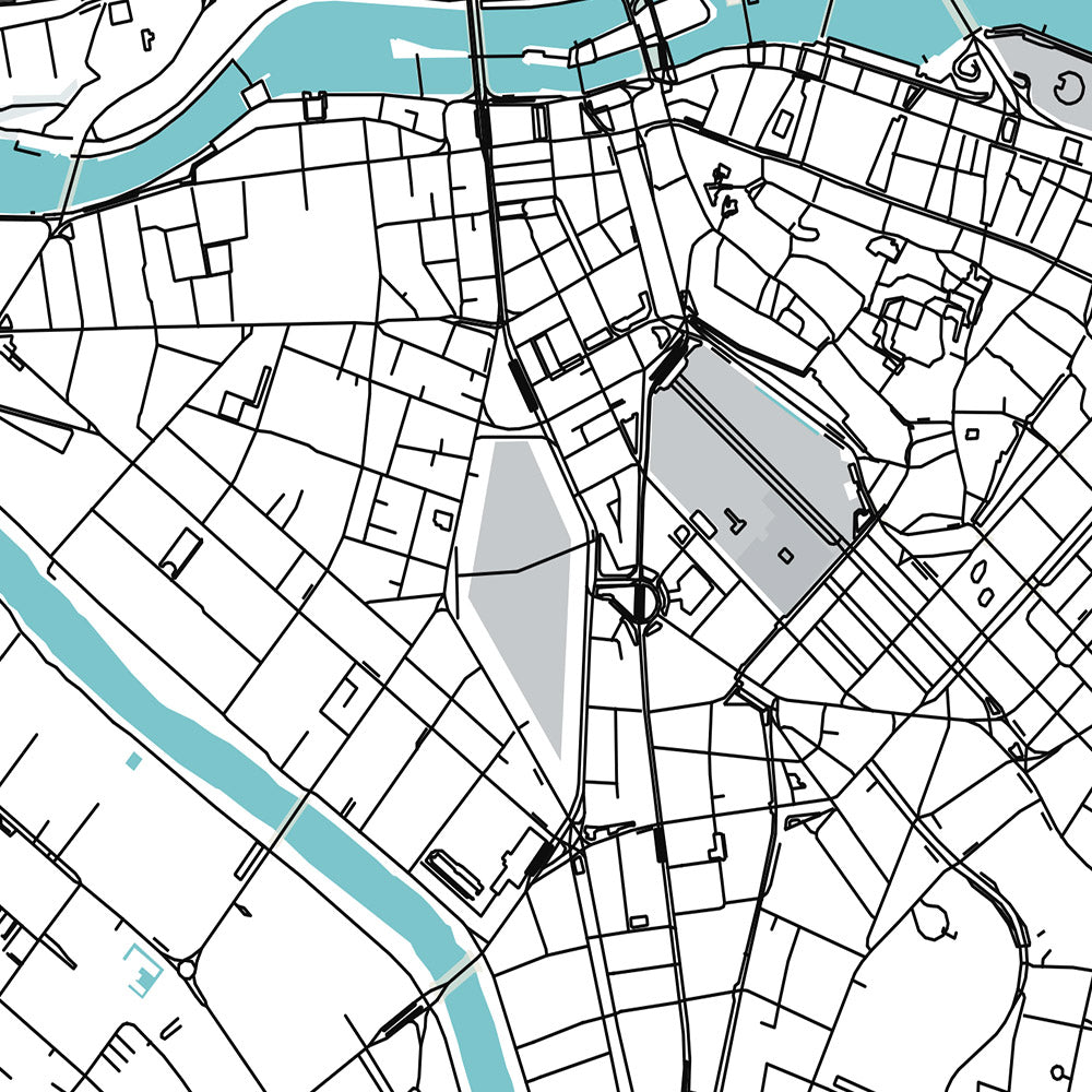 Modern City Map of Geneva, Switzerland: Jet d'Eau, Palais des Nations, CERN, Lake Geneva, Old Town