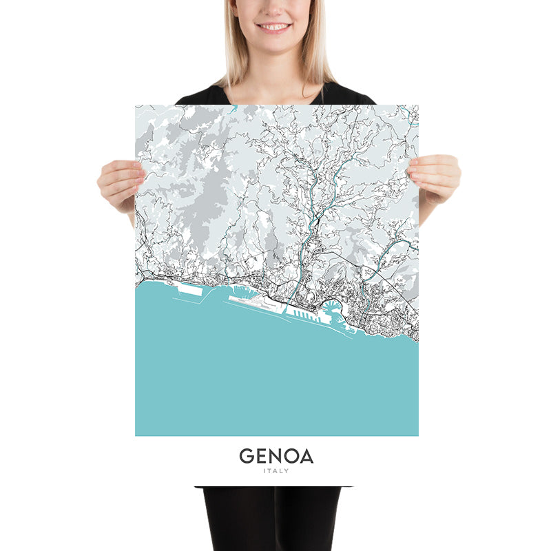 Mappa della città moderna di Genova, Italia: Castelletto, Foce, Marassi, Oregina, Pegli 