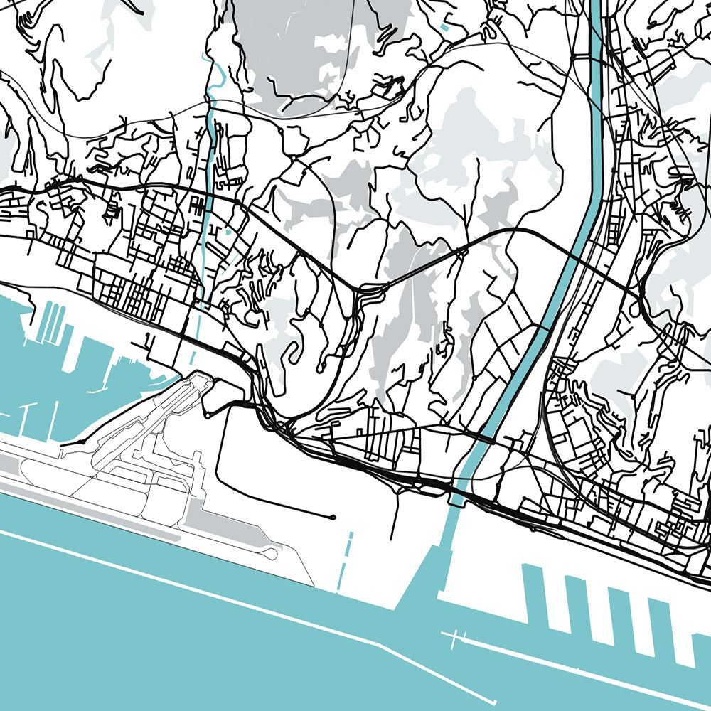 Plan de la ville moderne de Gênes, Italie : Castelletto, Foce, Marassi, Oregina, Pegli