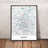 Moderne Stadtkarte von Gent, Belgien: Belfried, Schloss, Kathedrale, Gravensteen, Korenmarkt 