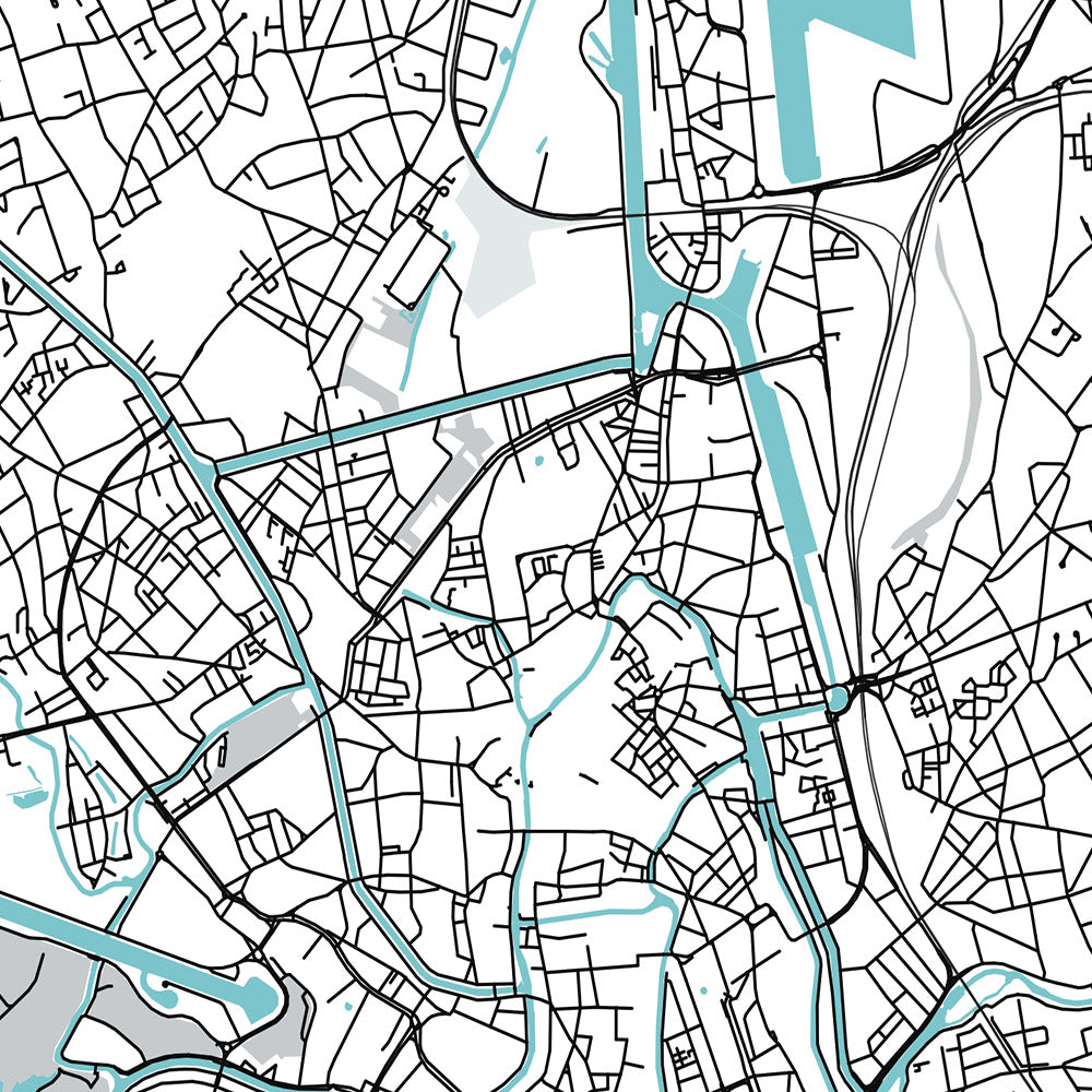 Modern City Map of Ghent, Belgium: Belfry, Castle, Cathedral, Gravensteen, Korenmarkt