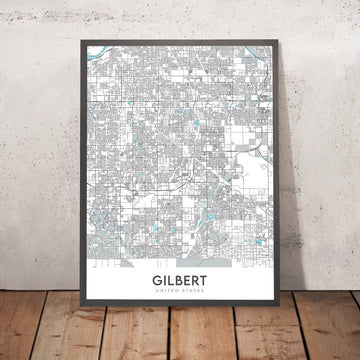 Moderne Stadtkarte von Gilbert, AZ: Gilbert, Mesa, Chandler, US 60, SR 87 