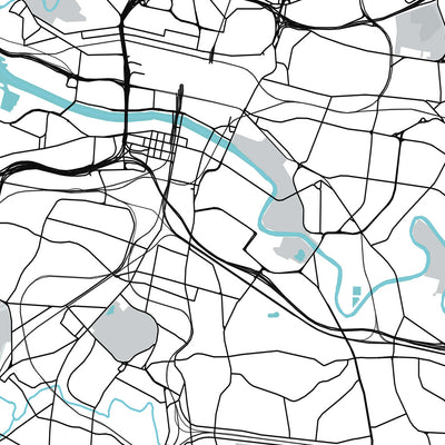 Mapa moderno de la ciudad de Glasgow, Reino Unido: catedral, universidad, necrópolis, verde, centro de ciencias