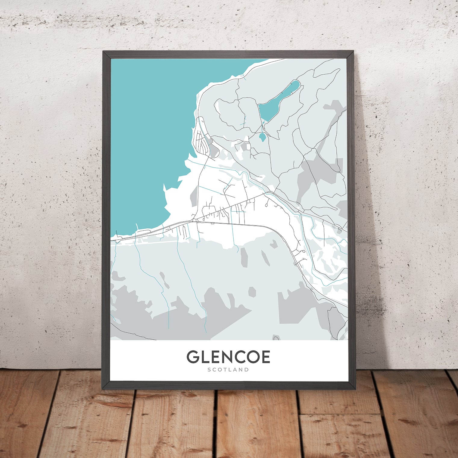 Modern Town Map of Glencoe, Scotland: Village, River Coe, A82, Lochan ...