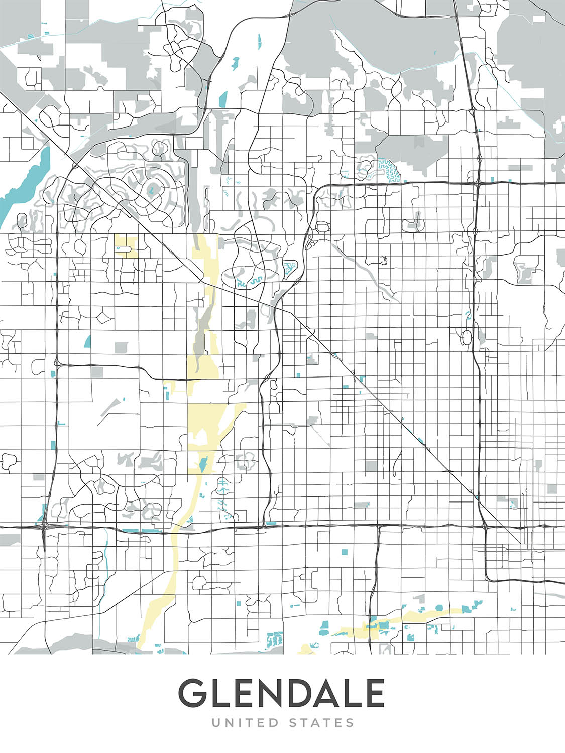 Modern City Map of Glendale, AZ: Arrowhead Ranch, State Farm Stadium, Westgate, Sports and Entertainment District, State Route 101
