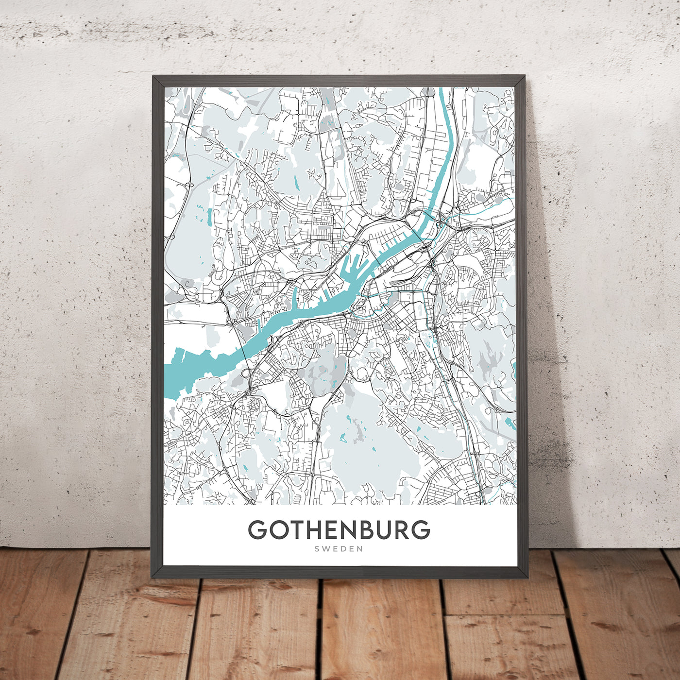 Mapa moderno de la ciudad de Gotemburgo, Suecia: Haga, Liseberg, Catedral, Ópera, Universeum