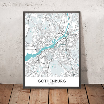 Modern City Map of Gothenburg, Sweden: Haga, Liseberg, Cathedral, Opera, Universeum