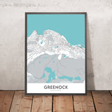 Mapa moderno de la ciudad de Greenock, Escocia: Centro de la ciudad, Lyle Hill, A78, Custom House, Battery Park 