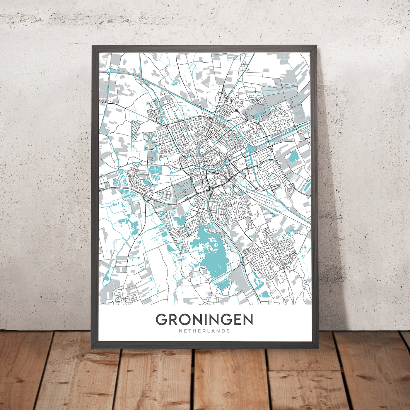 Moderner Stadtplan von Groningen, Niederlande: Universität, Museum, Turm, Kanal, Park
