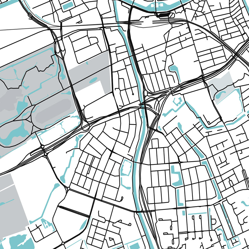 Plan de la ville moderne de Groningue, Pays-Bas : université, musée, tour, canal, parc