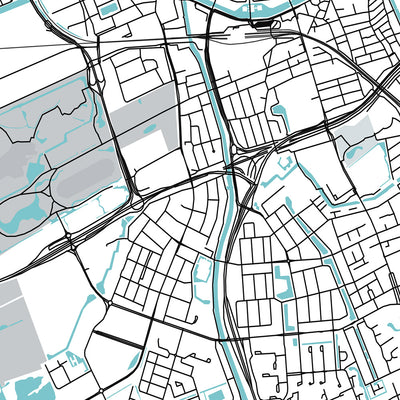 Mapa moderno de la ciudad de Groningen, Países Bajos: universidad, museo, torre, canal, parque