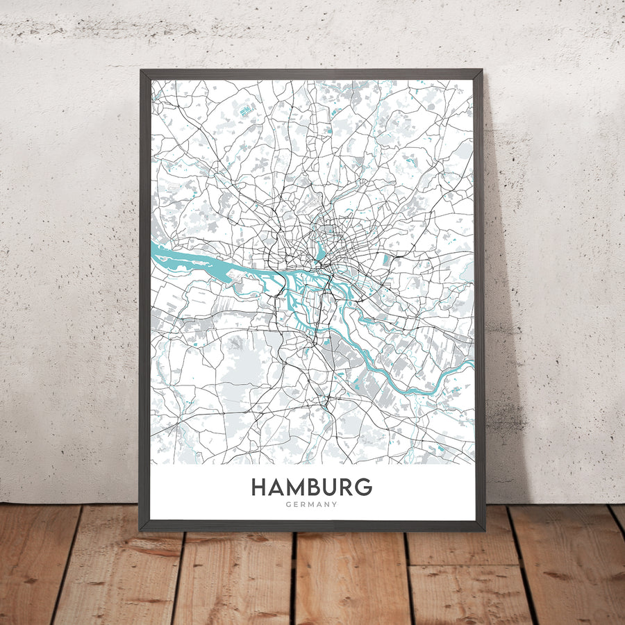 Mappa della città moderna di Amburgo, Germania: Altstadt, St. Pauli, Elbphilharmonie, Reeperbahn, Planten un Blomen 
