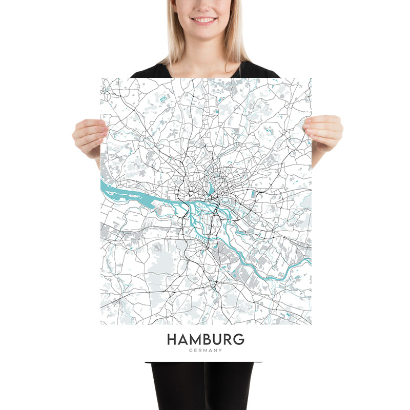 Mapa moderno de la ciudad de Hamburgo, Alemania: Altstadt, St. Pauli, Elbphilharmonie, Reeperbahn, Planten un Blomen