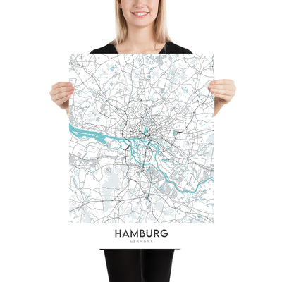 Mapa moderno de la ciudad de Hamburgo, Alemania: Altstadt, St. Pauli, Elbphilharmonie, Reeperbahn, Planten un Blomen