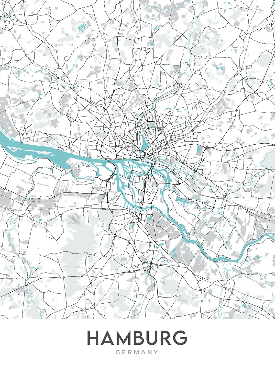 Modern City Map of Hamburg, Germany: Altstadt, St. Pauli, Elbphilharmonie, Reeperbahn, Planten un Blomen