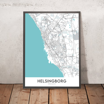 Modern City Map of Helsingborg, Sweden: Centrum, Ramlösa, Helsingborg Castle, Sofiero Castle, E4