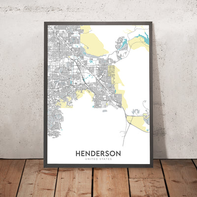 Mapa moderno de la ciudad de Henderson, NV: Anthem, Boulder City, Green Valley, Lake Las Vegas, Sunset Rd