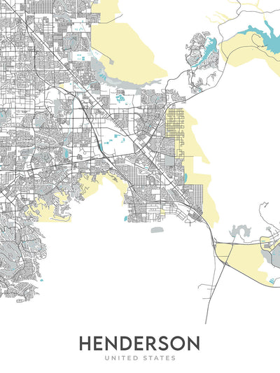 Mapa moderno de la ciudad de Henderson, NV: Anthem, Boulder City, Green Valley, Lake Las Vegas, Sunset Rd