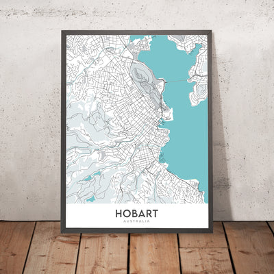 Modern City Map of Hobart, Australia: Sandy Bay, Battery Point, St. David's Cathedral, Tasmanian Museum, Hobart Cenotaph