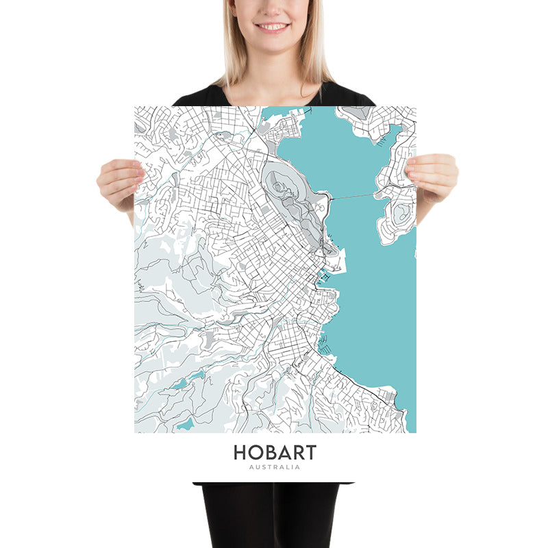 Horbert Map Modern City Map of Hobart, Australia: Sandy Bay, Battery Point, St. Da ...