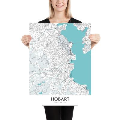 Moderner Stadtplan von Hobart, Australien: Sandy Bay, Battery Point, St. David's Cathedral, Tasmanian Museum, Hobart Cenotaph