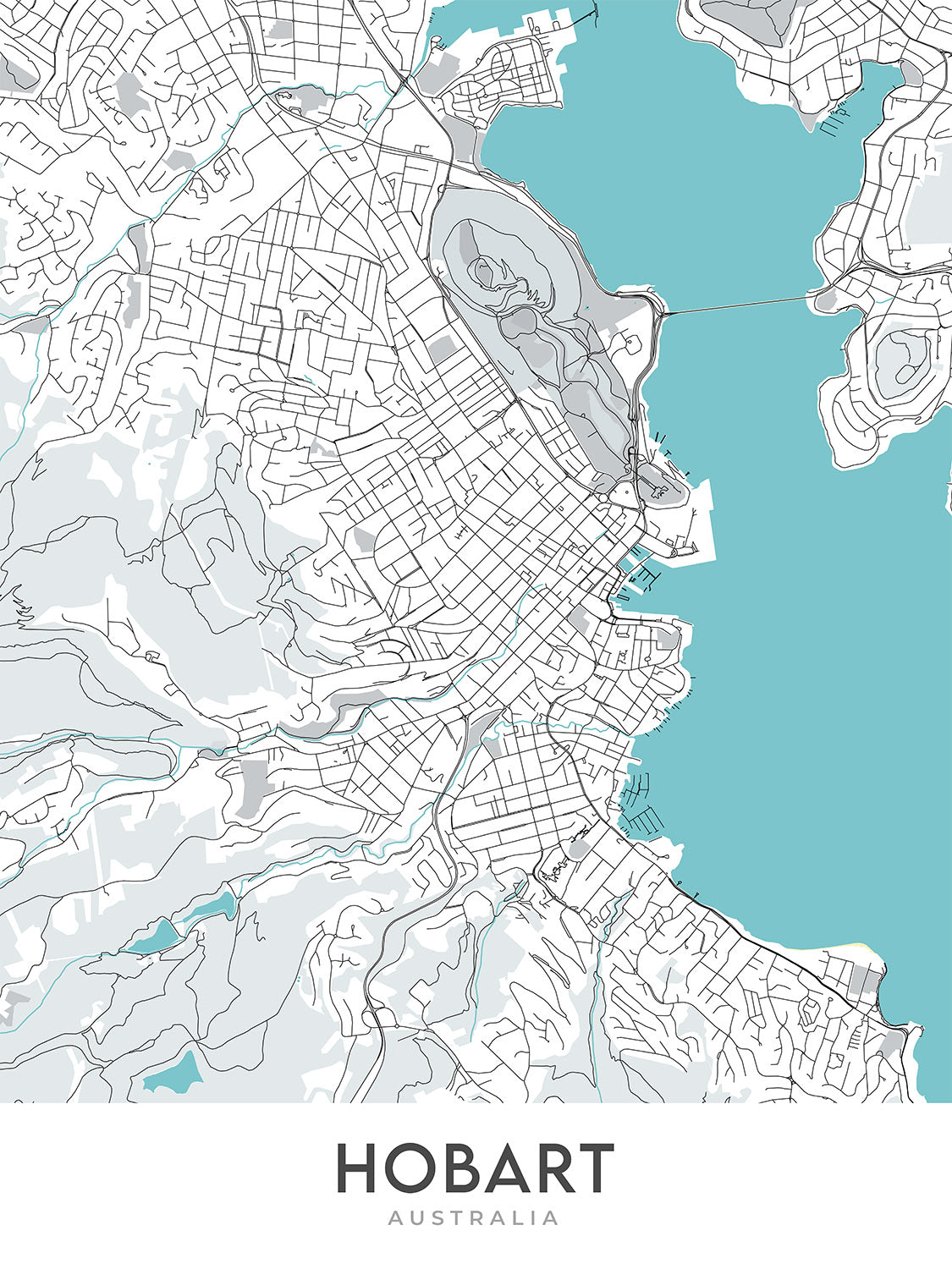 Horbert Map Modern City Map of Hobart, Australia: Sandy Bay, Battery Point, St. Da ...