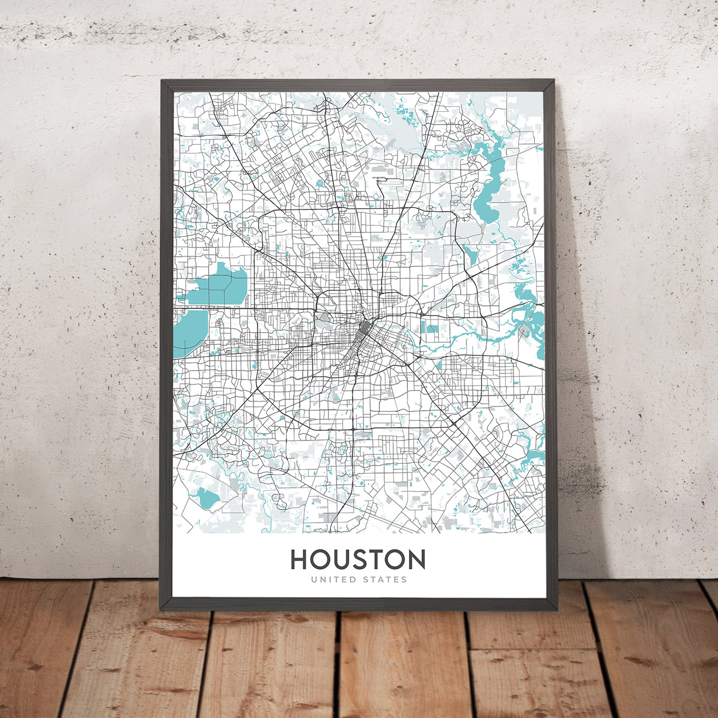 Modern City Map of Houston, TX: Downtown, Minute Maid Park, The Galleria, I-10, I-45