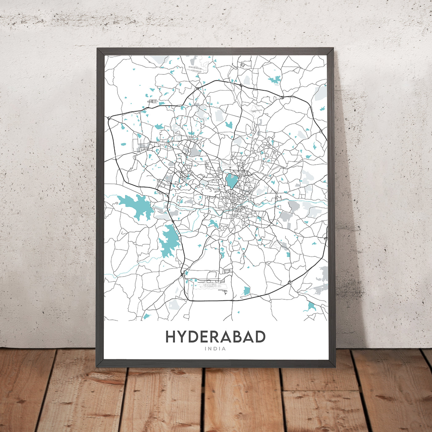 Mapa moderno de la ciudad de Hyderabad, India: Banjara Hills, HITEC City, Hussain Sagar, KBR Park, Old Mumbai Hwy