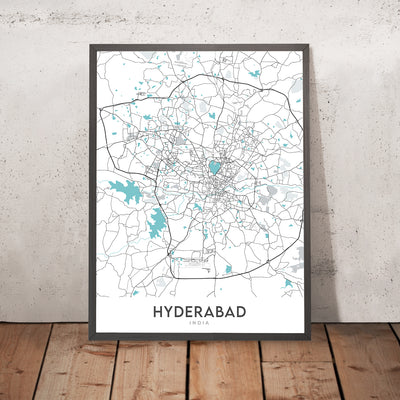 Modern City Map of Hyderabad, India: Banjara Hills, HITEC City, Hussain Sagar, KBR Park, Old Mumbai Hwy
