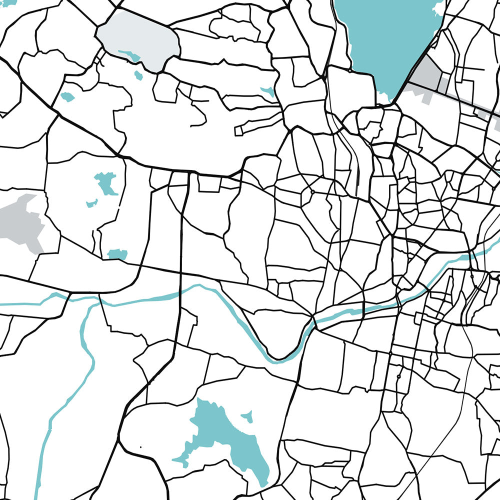 Moderner Stadtplan von Hyderabad, Indien: Banjara Hills, HITEC City, Hussain Sagar, KBR Park, Old Mumbai Hwy