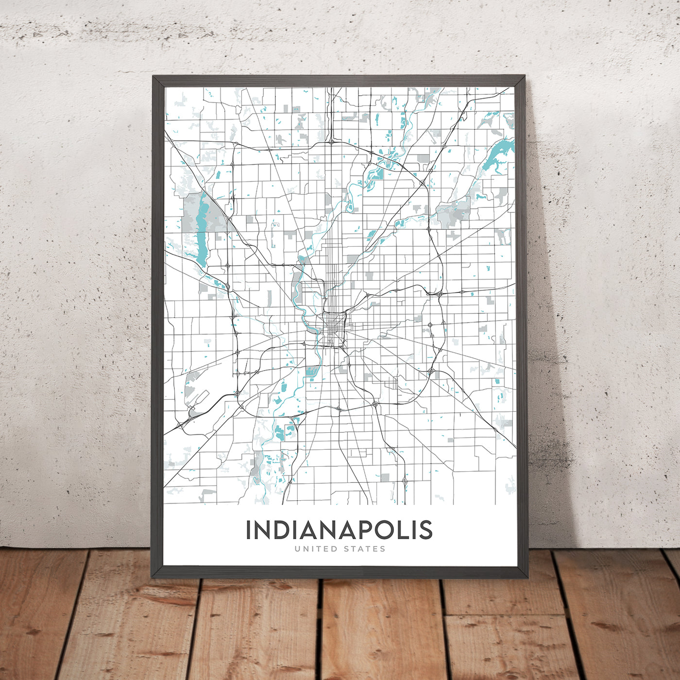 Moderner Stadtplan von Indianapolis, IN: Innenstadt, White River State Park, Indianapolis Zoo, Broad Ripple, Speedway