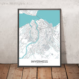 Moderne Stadtkarte von Inverness, Schottland: Stadtzentrum, Fluss Ness, A82, Inverness Castle, Ness-Inseln 