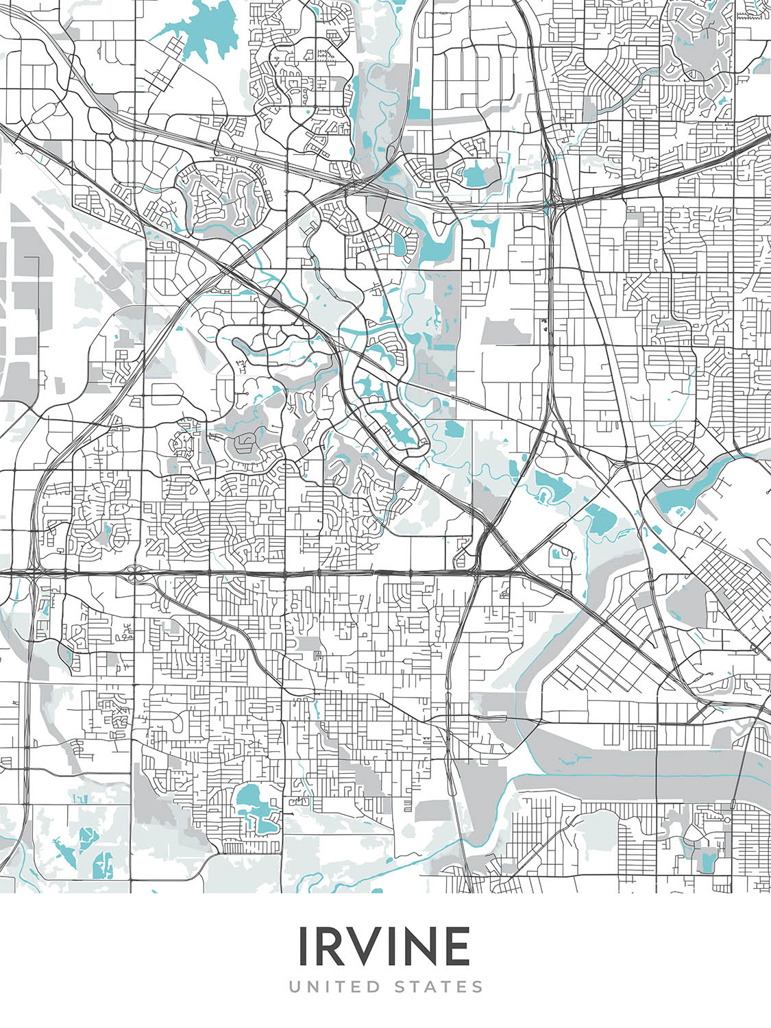 Modern City Map of Irvine, CA: Irvine, Northwood, Woodbridge, Quail Hill, Turtle Rock