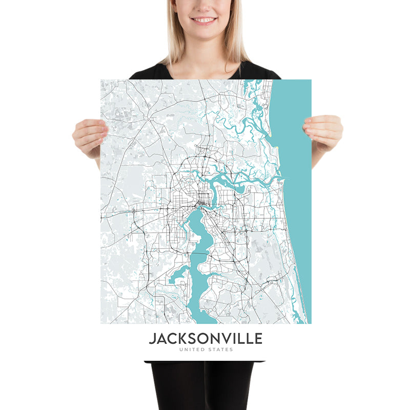 Modern City Map of Jacksonville, FL: Riverside, Springfield, San Marco, I-95, I-295