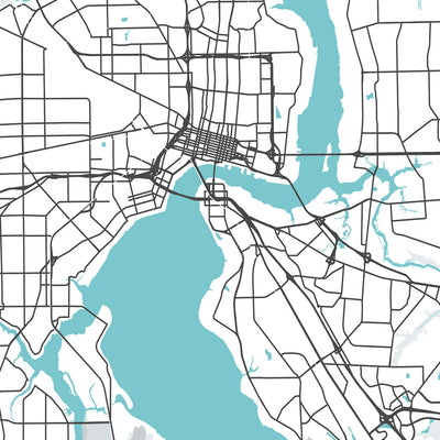 Plan de la ville moderne de Jacksonville, Floride : Riverside, Springfield, San Marco, I-95, I-295