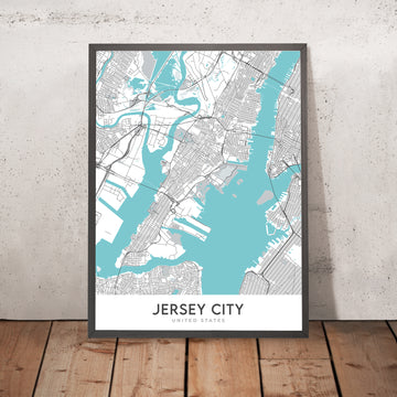 Mappa della città moderna di Jersey City, NJ: Bergen-Lafayette, Liberty State Park, Statua della Libertà, Journal Square, Exchange Place 