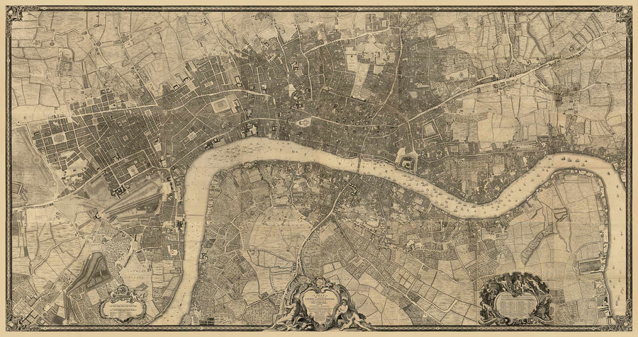 Vollständige große Karte von London im Jahr 1746 von John Rocque 